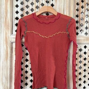 Elegant Ruffled Long Sleeve Top in Rust